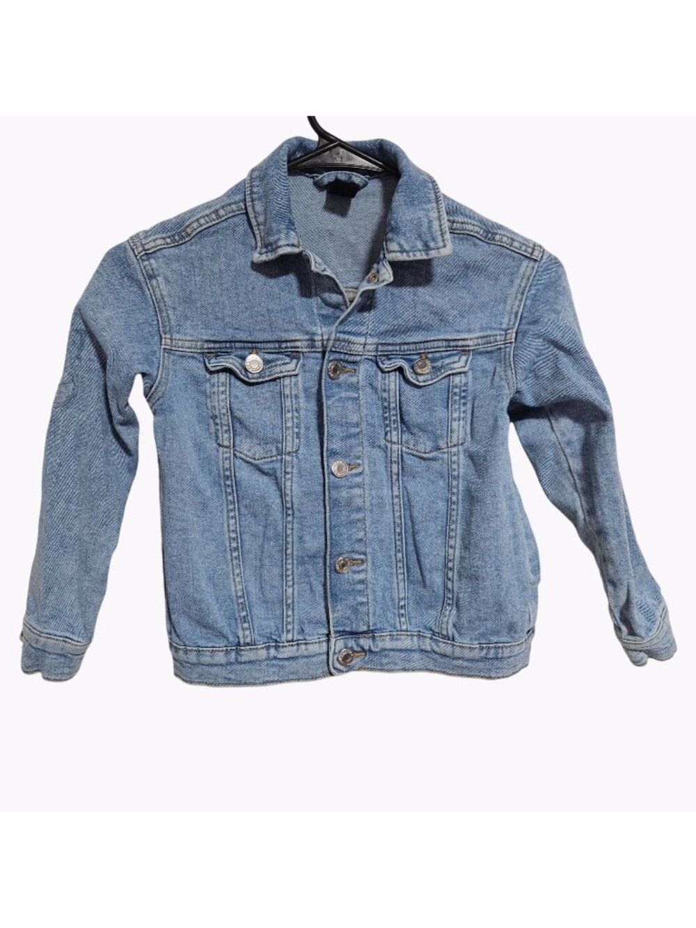H&M  Jean Jacket Girls Size 7 Light Wash Denim Button Front Long Sleeve Coat